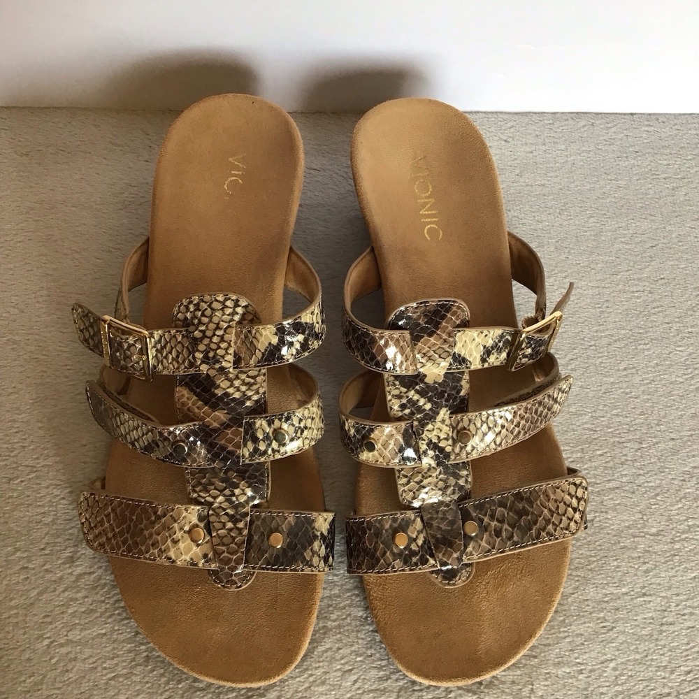 VIONIC Orthaheel PARK RADIA Strap Wedge Sandals * Natural Snake 🌺 Size 8 - Picture 4 of 11